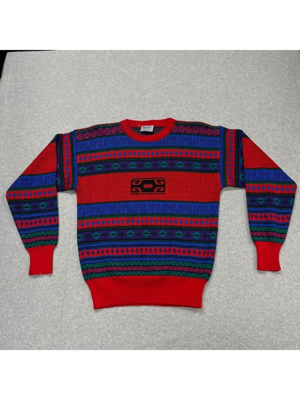 Vintage Meister 80s Ski Sweater Wool Blend Size M Geometric Pullover Hong Kong
